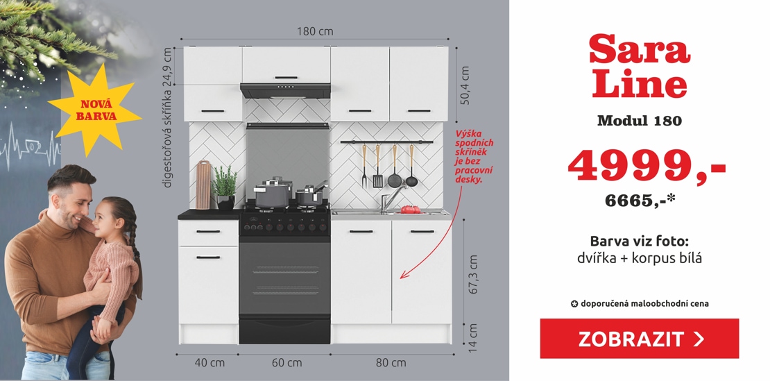 Kuchyně SARA LINE 180 cm, bílá