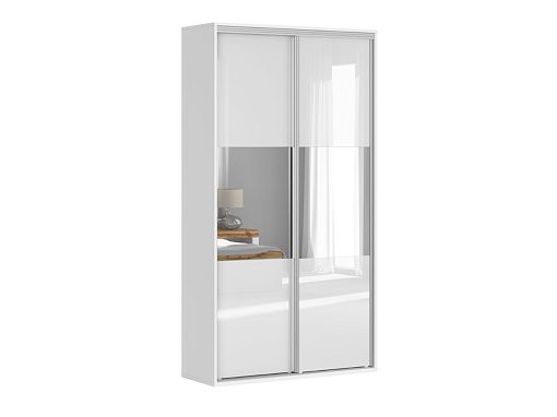 FLEX šatní skříň 120/1, bílá/bílý lesk/zrcadlo