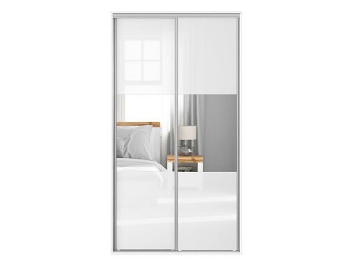 FLEX šatní skříň 120/10, bílá/bílý lesk/zrcadlo